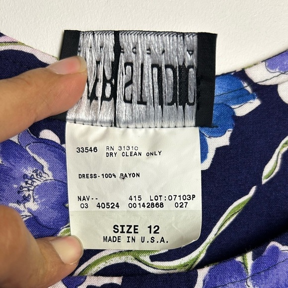 VTG Y2K Byer Studio Women 12 Midi Dress Floral Blue English Country Cottage slit - Picture 12 of 16